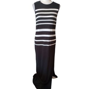 Black and white striped knit sleeveless maxi dress. Medium
